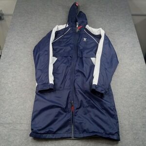 TYR Coat Mens XS Blue Hooded Long Parka Swim Warm Up‎ Zip Pockets Coat Outdoor